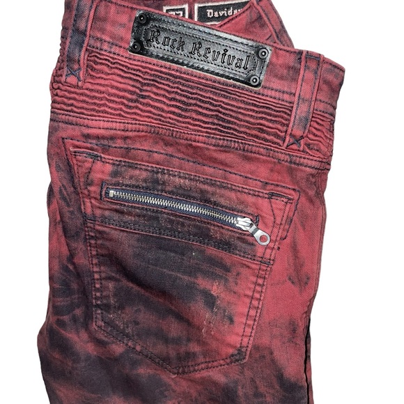 ROCK REVIVAL MOTO DAVIDAY S205 SKINNY LEG TIE DYE RED DENIM JEANS - Picture 3 of 5